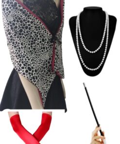 CRUELLA KIT ACESSÓRIOS- ECHARP + LUVA + CIGARRETE + COLAR HALLOWEEN